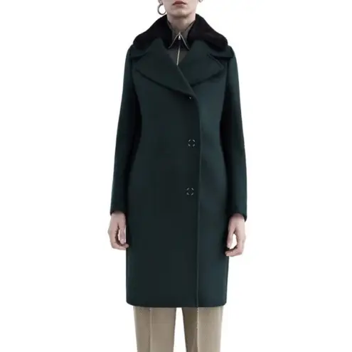 Acne Studios Dark Green Wool Blend Coat Fur Collar Button Front Size 36/4-6