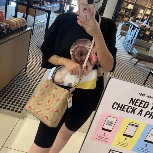 Coach Small Town Bucket Bag In Signature Canvas With Watermelon Print 1619