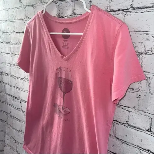 Life is Good  Pink Wine Glass Half Full Short Sleeve Tee size Medium‎