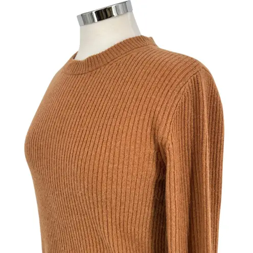 Elie Tahari 100% Cashmere Ribbed Crewneck Sweater Camel Brown Black Size Large - Image 5