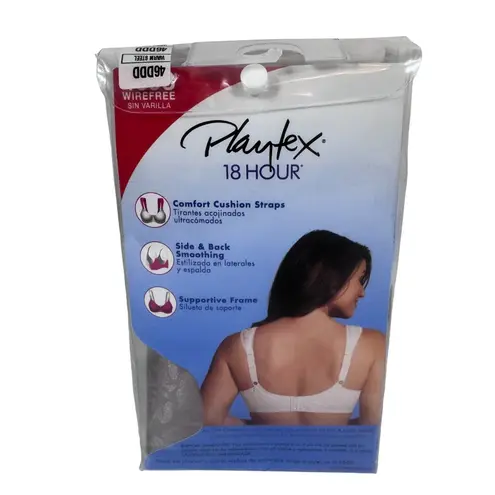 Playtex NEW 18-Hour Original Comfort Strap Wirefree 4693 Warm Steel Gray 46DDD