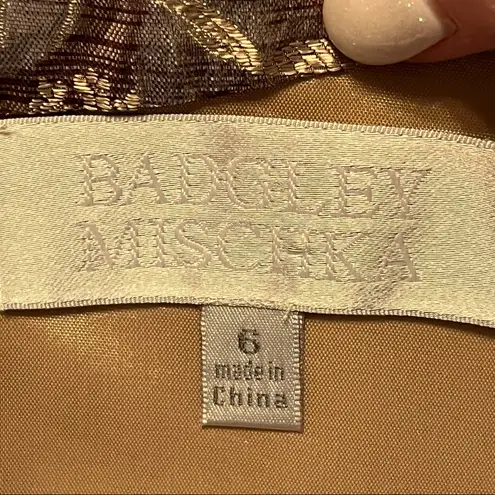 Badgley Mischka Womens Size 6 Strapless Gold Metallic Dress Formal Floral Y2K