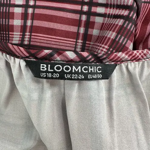 Bloomchic Plaid Tie Neck Ruffle Layered Hem Dress size 18/20 Russet Size 2X Red