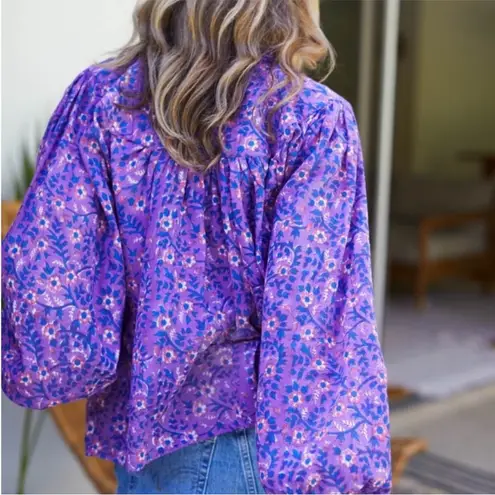 Emerson Fry India Collection Violet Purple Floral Wildflower Emmaline Blouse XS