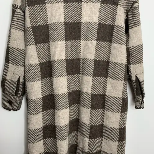 360 SWEATER Indigo Plaid Midi Shirt Dress In Mocaquinoa Small Alpaca Wool Brown