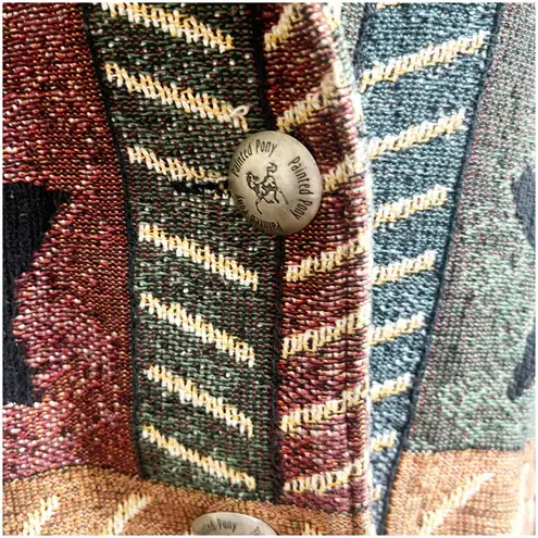 Painted Pony Tapestry Jacket Sz Large/XL Patchwork Stars Button Front Western Blue