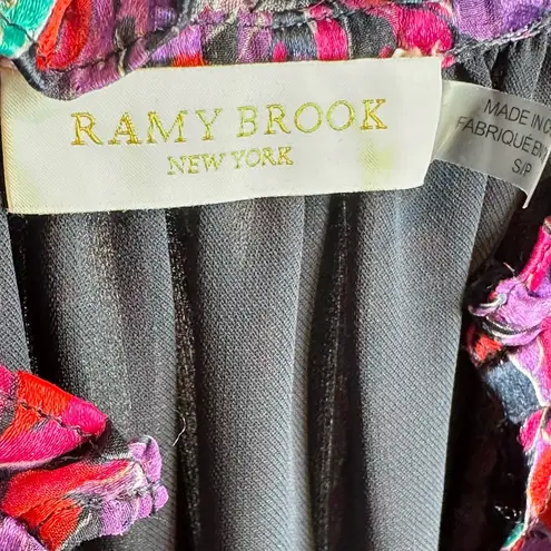 Ramy Brook Luanne Leaf Purple Red Silk Print Sleeveless Ruffled Blouse Top Sz S