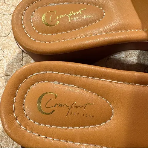 Cato C est 1946 Comfort Suede Look Fringe Wood 2 Inch Heel Slides 9M Brown Size 9