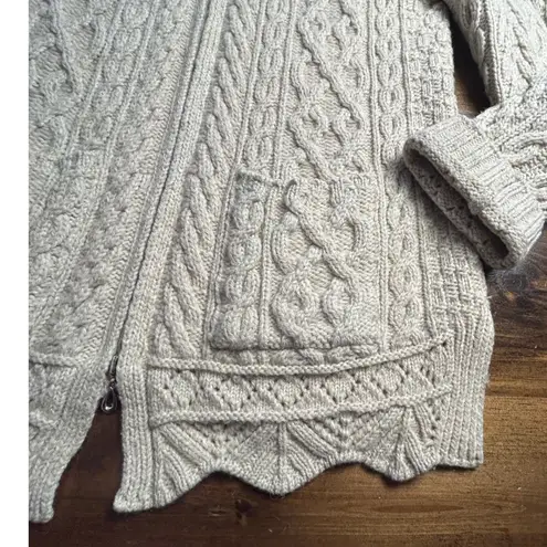 Inis Crafts Wool Cable Knit Merino Wool Cardigan Sweater Jacket Medium Ireland