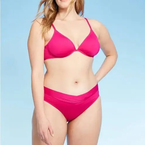 Kona Sol  Rose Pink Shirred Hipster Medium Coverage Bikini Bottom