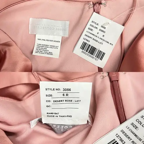 Dessy Collection Cowl Neck Criss Cross Back Satin Maxi Slip Dress 3056 size 6R Pink