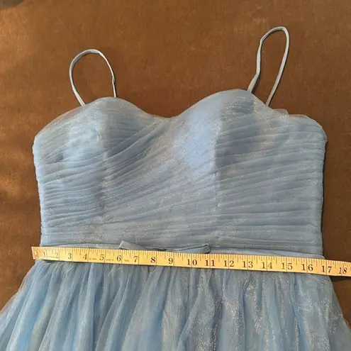 Women’s Tea Length Blue Prom Party Dress Corset Back Sweetheart Neckline Size 16