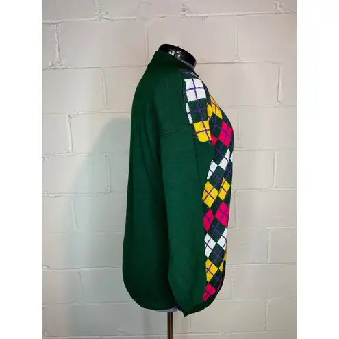 sweater Argyle green pink purple yellow white Size XL