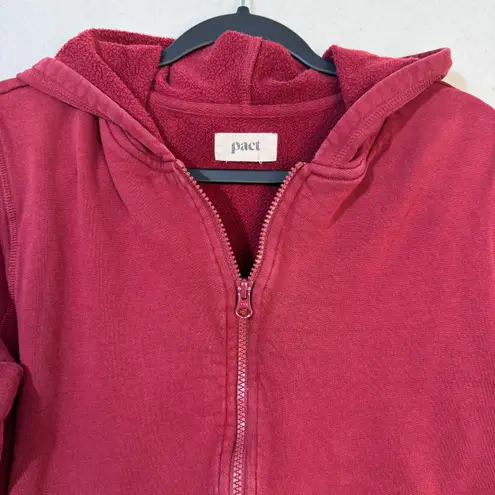 Pact Organic Cotton Red Full-Zip Worn Distressed Hoodie Sweatshirt Large Fitted