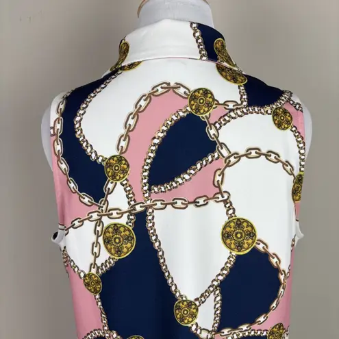 Boston Proper Dress Medium Equestrian Chain Print Short 1/4 Zip Sporty Mod Tunic