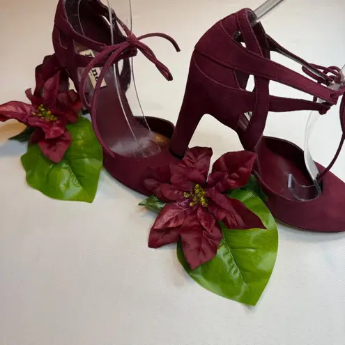 Dune London 267 Cannas d'Orsay Pumps Lace Up Stiletto Heels Burgundy Suede Sz 37