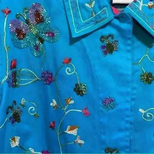 Quacker Factory  Beaded and Embroidered Jacket Blue Size Small