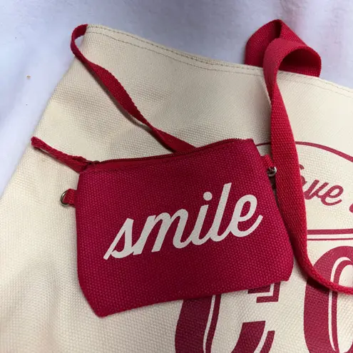 Coca-Cola Canvas Tote Bag Red Cream with "Have a Coke and a Smile"Coin Pouch - Image 6