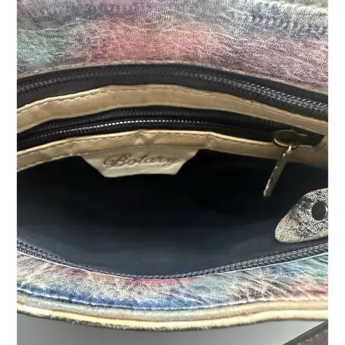 Vintage Botary Crossbody Bag Abstract Hand Painted Leather Multicolor Silver