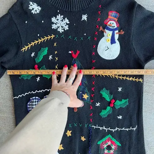 Victoria Jones Vintage 90s Ugly Christmas Sampler Sweater Tunic Mock Neck MEDIUM