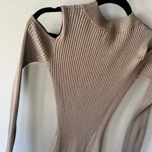 Say What? Cold Shoulder Beige Cutout Sweater Dress Size Small