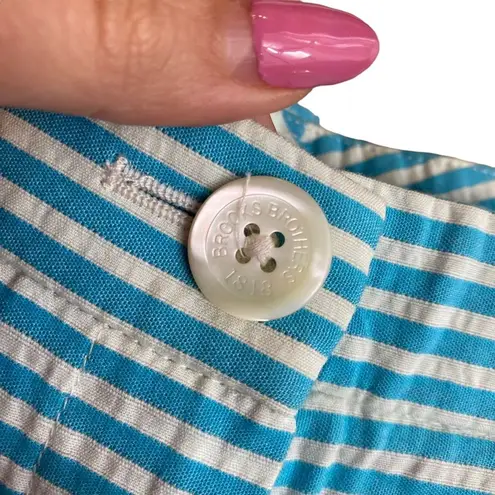 Brooks Brothers Seersucker Short Size 4 Aqua Blue and White Stripe 100% Cotton