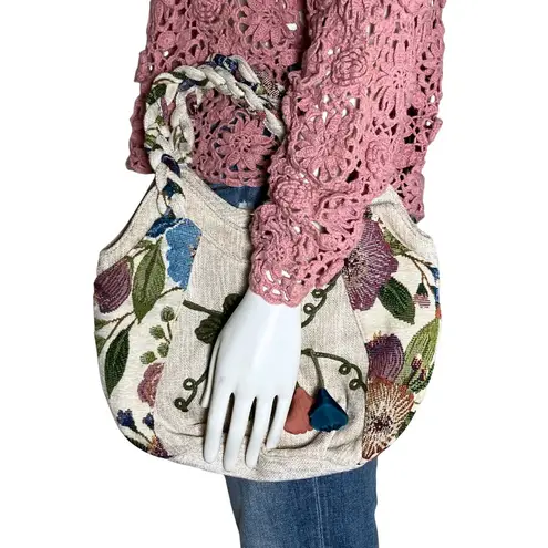 Cottagecore Embroidered Shoulder Bag Boho Whimsical Floral Tapestry Fairy Casual Green