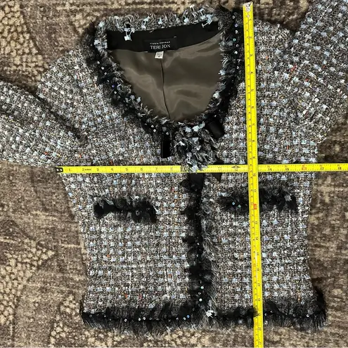 Rickie Freeman Teri Jon Women’s Size 4 Gray Blue Tweed Wool Blend Boucle Jacket Black