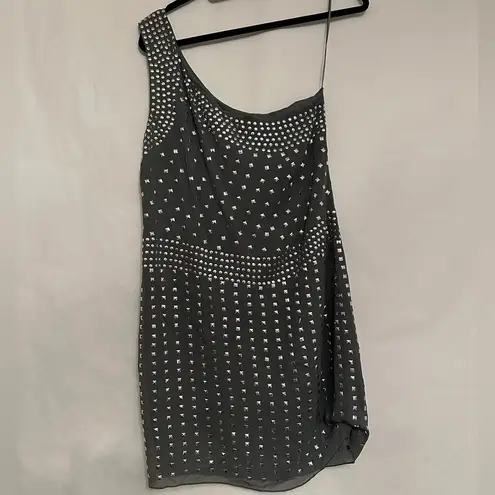 Susana Monaco One Shoulder Mini Dress Black Silver Studs Modern Glam (SEE NOTES)
