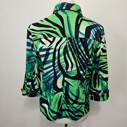 Erin London Green & Black Animal Print ¾ Sleeve Blazer Size Medium