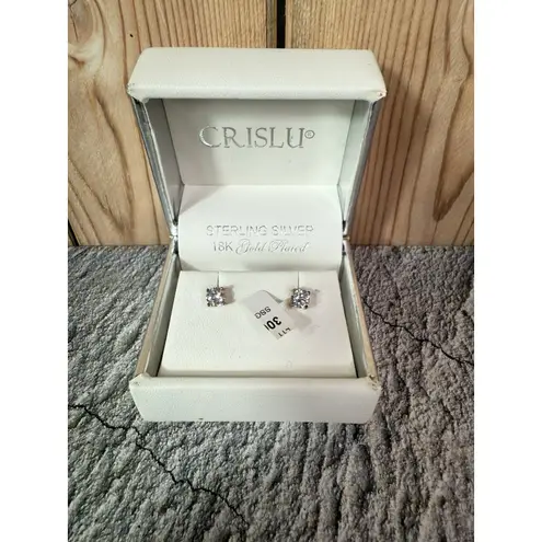 NEW IN BOX Crislu Sterling Silver 18K Gold Plated Cubic Zirconia Earrings