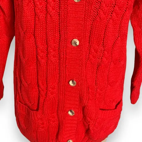 Vintage Copper Key Red Cable Knit Oversized Pocket Cardigan Sweater Grandpa