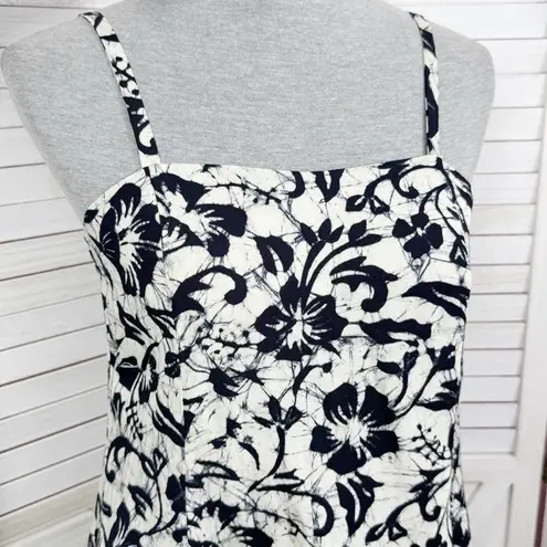 Far Away Tropical Floral Print A Line Sundress Cream Black Small