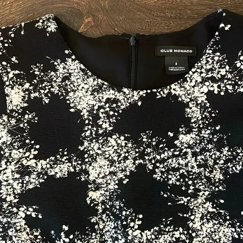 Club Monaco Kaisie Dress Black White 3/4 Sleeve Stretch Knit Lined Size 6