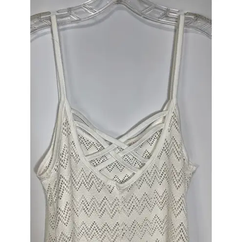 Women's Criss Cross Lace Tank Dress Swimsuit Beach Swim Cover Up White Medium White