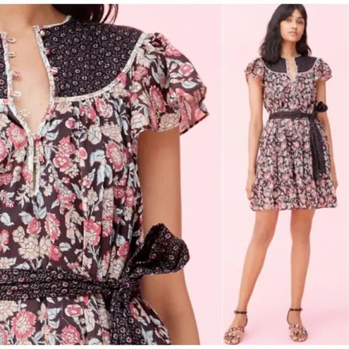 Rebecca Taylor La Vie NWT mixed printed ruffle sleeve dress small