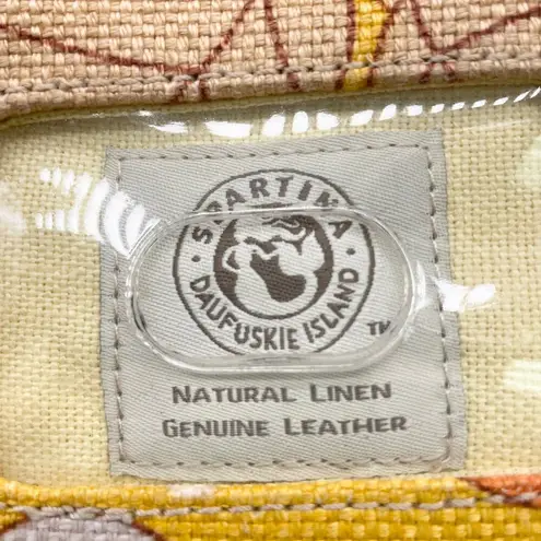 Spartina 449 Natural Linen Leather Yellow Floral Wristlet Pouch Daufuskie Island