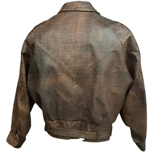 Adventure Bound Thinsulate Long Sleeve Belted 100% Leather Bomber Jacket Size L Brown Size L
