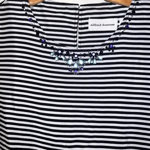 Alfred Dunner Cotton Blend black & white striped short sleeve blouse NWT