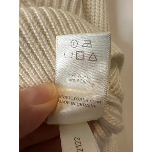 Anna October Ivory Wool Scarf Sweater XS Ribbed Knit Designer Pullover