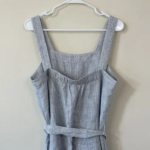 NEW Quince 100% European Linen Square Neck Jumpsuit Blue Pinstripe Size Large