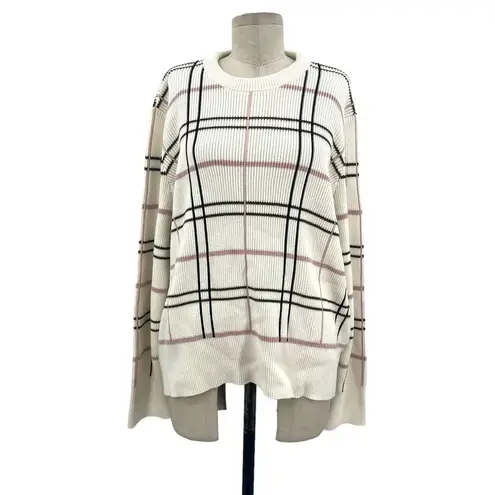 Barbour Rosefiled Knit Wool Blend Sweater In Whisper White Plaid Size US 14