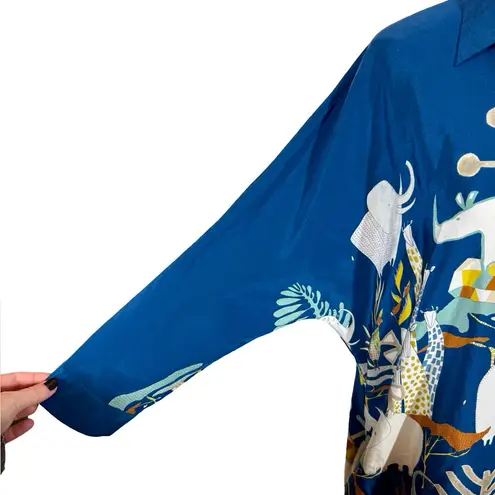 Rumisu 100% Silk Midi Shirt Dress Expedition African Collection Small/Medium Blue