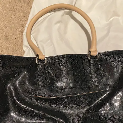 Guess  Black Quilted Tote with Tan Handles