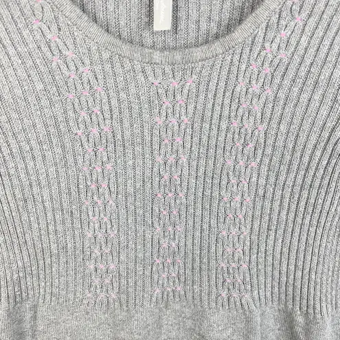 Hanna Andersson Women's Sweater Dress Grey Pink Ribbed Knit Cotton Tunic Size XS Gray