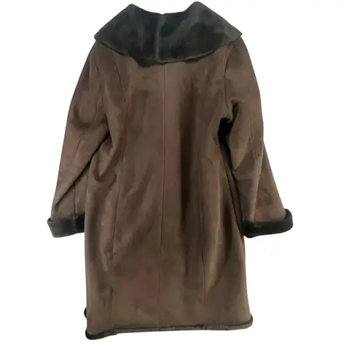 Marvin Richards Long Coat Womens XL Brown Faux Suede Faux Fur Lined Penny Lane