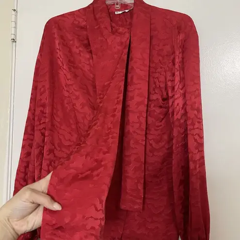 Saint Laurent Vintage 1970 Yves  Rive Gauche Red silk button front bow blouse 36