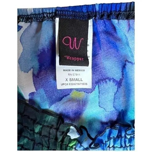 Wrapper Sheer Floral Blue & Green Watercolor Dreamy Flutter Sleeve Blouse XS