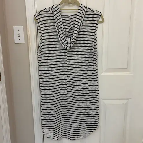 Kona Sol Sleeveless Black and White Striped Hooded Swimsuit Cover Up