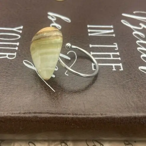 Handcrafted Tumbled Striped Oregon Coast Agate Stainless Steel Open Back Ring